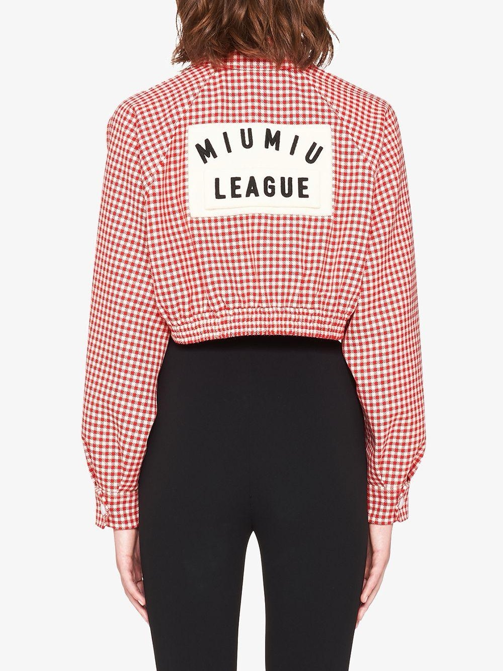 Miu Miu Gingham-Check Red Cropped Jacket - Picture 3 of 7